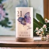 Personalised 21st Birthday Butterfly Gift Night Lamp With Wood Base