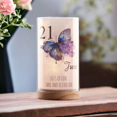 Personalised 21st Birthday Butterfly Gift Night Lamp With Wood Base
