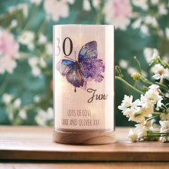 Personalised 30th Birthday Butterfly Gift Night Lamp With Wood Base