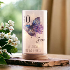 Personalised 30th Birthday Butterfly Gift Night Lamp With Wood Base