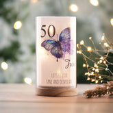 Personalised 50th Birthday Butterfly Gift Night Lamp With Wood Base