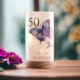 Personalised 50th Birthday Butterfly Gift Night Lamp With Wood Base