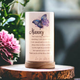 Personalised Nanny Gift Beautiful Night Lamp With Wood Base and Sentiment