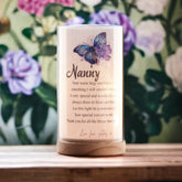 Personalised Nanny Gift Beautiful Night Lamp With Wood Base and Sentiment