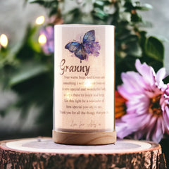 Personalised Granny Gift Beautiful Night Lamp With Wood Base and Sentiment