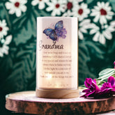 Personalised Grandma Gift Beautiful Night Lamp With Wood Base and Sentiment