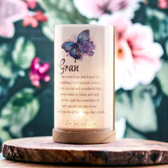 Personalised Gran Gift Beautiful Night Lamp With Wood Base and Sentiment