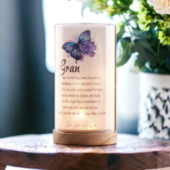 Personalised Gran Gift Beautiful Night Lamp With Wood Base and Sentiment