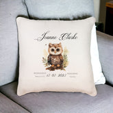 Personalised Baby Birth Nursery Cushion Present With Woodland Owl
