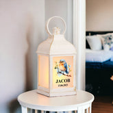 Personalised Baby Lamp Lantern Night Light With Woodland Robin