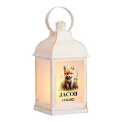 Personalised Baby Lamp Lantern Night Light With Woodland Fox