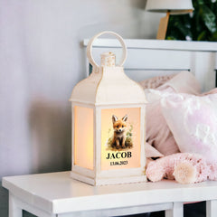 Personalised Baby Lamp Lantern Night Light With Woodland Fox