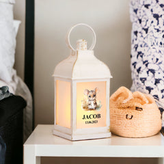Personalised Baby Lamp Lantern Night Light With Woodland Mouse