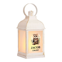 Personalised Baby Lamp Lantern Night Light With Woodland Owl