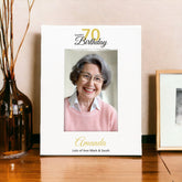 Personalised 70th Birthday Photo Frame Portrait With Name and Sentiment