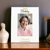 Personalised 70th Birthday Photo Frame Portrait With Name and Sentiment