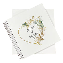 Large Wedding Photo Album Scrapbook Guest Book Boxed Gold Green Leaf Heart