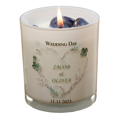 Personalised Wedding Day Candle Gift With Green Floral Heart Tea Light Holder ukgiftstoreonline