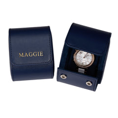 Personalised Single Watch Roll Travel Case with Snap, Classic PU Leather Lightweight Watch Carrying Bag Handcrafted Single Wristwatch Box