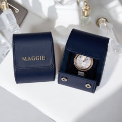 Personalised Single Watch Roll Travel Case with Snap, Classic PU Leather Lightweight Watch Carrying Bag Handcrafted Single Wristwatch Box