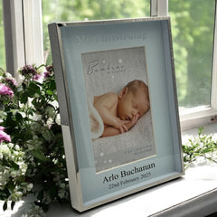 Personalised Christening Day Silver Photo Frame Blue Mount