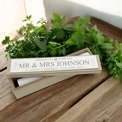 Personalised Wooden Wedding Certificate Holder Keepsake Gift With Flowers