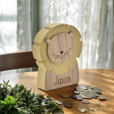 Personalised Wooden Lion Money Box for Children - Custom Engraved name Gift Personalised Money Box ukgiftstoreonline
