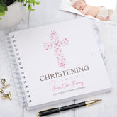 Personalised Christening Pink Ornate Cross Design Scrapbook Photo Album
