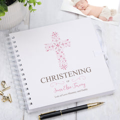 Personalised Christening Pink Ornate Cross Design Scrapbook Photo Album