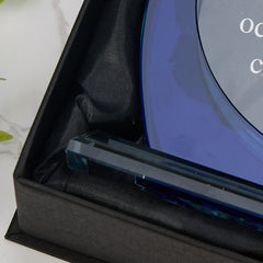 Clear and Blue Glass Personalised Engraved Award Trophy Perfect for Sports, Employees, School Ceremonies & Appreciation