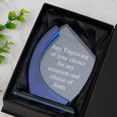 Clear and Blue Glass Personalised Engraved Award Trophy Perfect for Sports, Employees, School Ceremonies & Appreciation