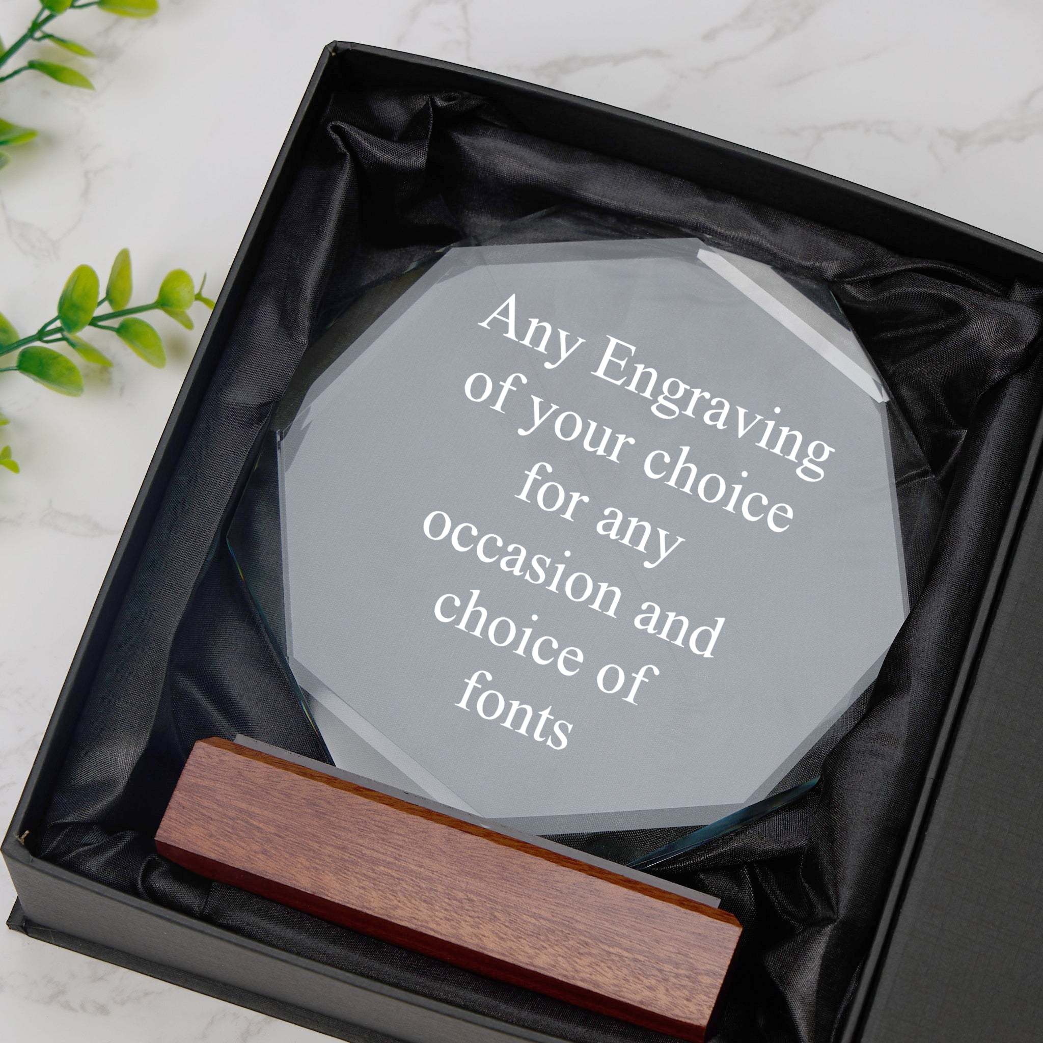 Wood Base Large Octagon Glass Personalised Engraved Award Trophy Perfect for Sports, Employees, School Ceremonies & Appreciation Jade Glass ukgiftstoreonline
