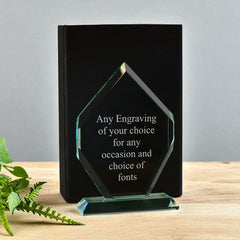 Jade Glass Personalised 15cm Award Trophy Any Engraving or Occasion Diamond Shape Jade Glass ukgiftstoreonline