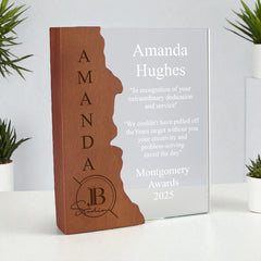 Personalised Exclusive Book Style Trophy Any Engraving Wood and Glass Personalised Engraved Award Trophy Perfect for Sports, Employees, School Ceremonies & Appreciation