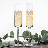 Pair Of Modern and Elegant Personalised Tall Champagne Prosecco Glass Mr and Mrs