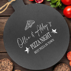 Personalised Engraved Large Rustic Slate Pizza Night Serving Platter with Rope