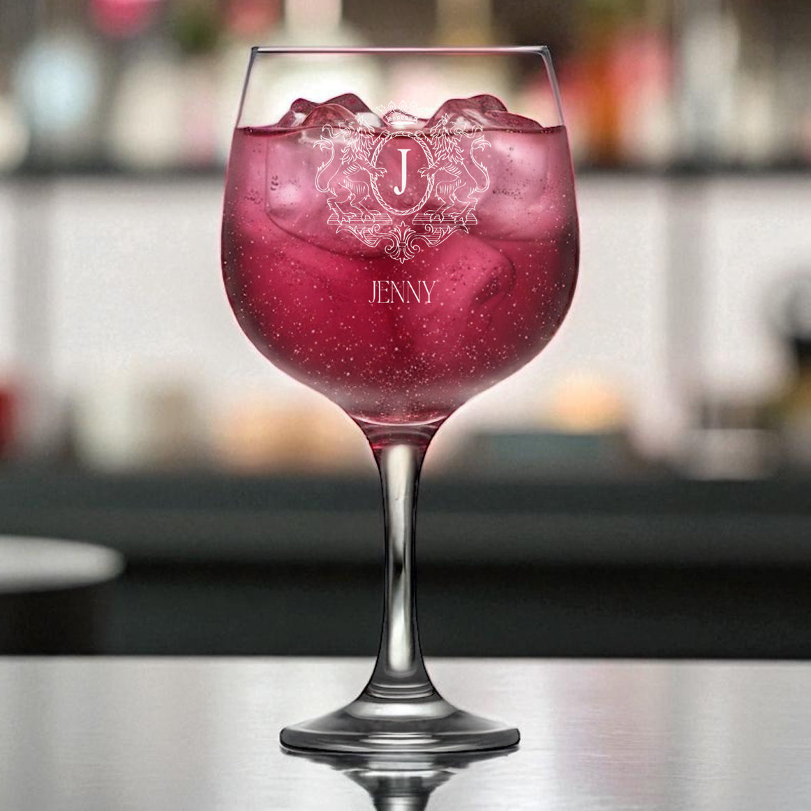 Personalised Gin and Tonic Balloon Cocktail Glass With Engraved Crest Personalised ukgiftstoreonline