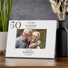 Personalised Elegant 50th Anniversary Wooden Engraved Photo Frame Gift