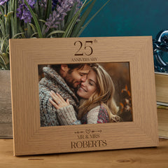 Personalised 25th Anniversary Wooden Engraved Photo Frames Gift Multiple Sizes