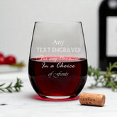 Customised Bespoke Stemless Wine Glass Glass Any Text Engraved For Any Occasion
