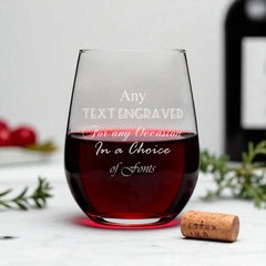 Customised Bespoke Stemless Wine Glass Glass Any Text Engraved For Any Occasion