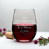 Customised Bespoke Stemless Wine Glass Glass Any Text Engraved For Any Occasion