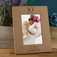 Personalised 10th Anniversary Wooden Engraved Photo Frames Gift Multiple Sizes