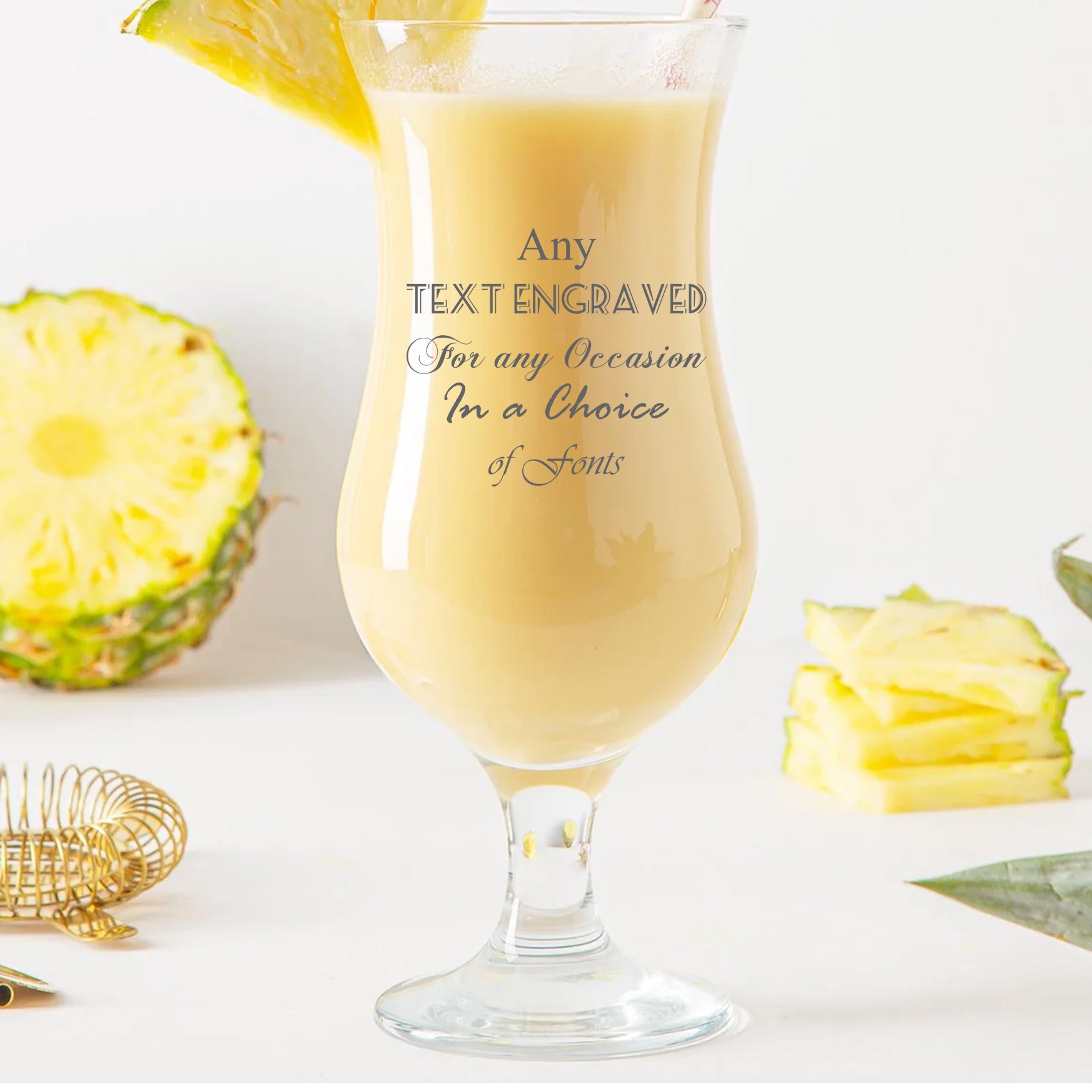 Personalised Cocktail or Pina Colada Glass with Custom Text Engraved Personalised ukgiftstoreonline