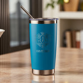 Personalised Engraved 560ml Travel Mug With Crest and Name Choice Of Colours Personalised Gifts ukgiftstoreonline Light Blue
