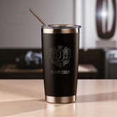 Personalised Engraved 560ml Travel Mug With Crest and Name Choice Of Colours Personalised Gifts ukgiftstoreonline Black