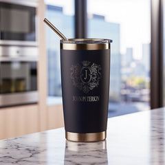 Personalised Engraved 560ml Travel Mug With Crest and Name Choice Of Colours Personalised Gifts ukgiftstoreonline Dark Blue