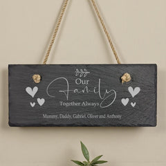 Personalised Our Family Hanging Slate Sign Personalised Gifts ukgiftstoreonline