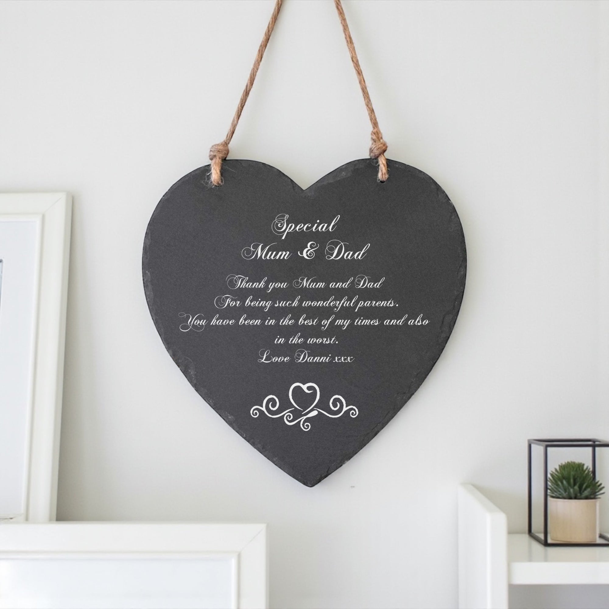 Personalised Mum and Dad Gift Engraved Slate Plaque Heart Symbol Personalised Heart Gifts ukgiftstoreonline