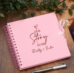Personalised Our Story So Far Love Themed Pink Scrapbook Photo album